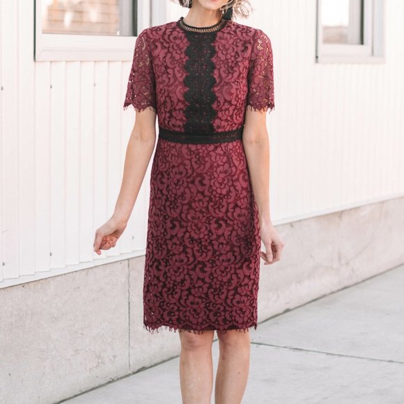 XXS Rachel Parcell Maroon and Black Lace Dress - Picture 1 of 5